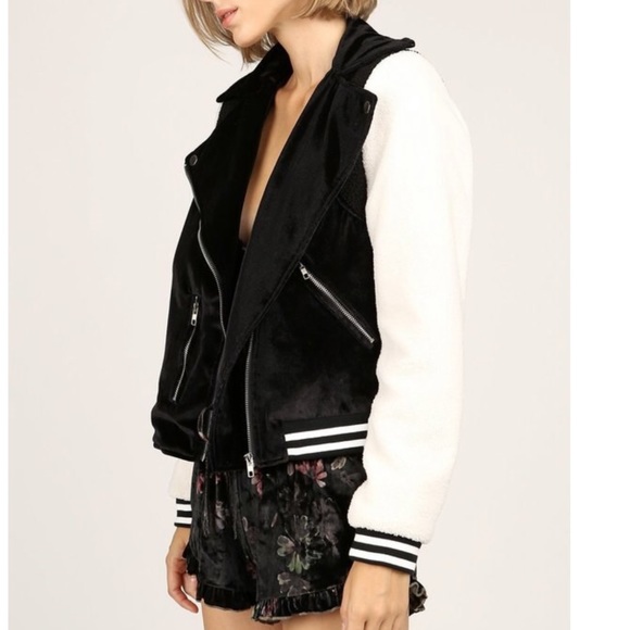 Velvet Sherpa Contrast Moto Jacket Brown - Picture 7 of 7